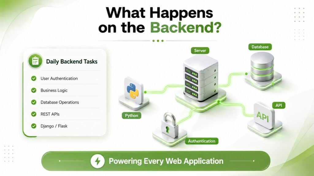 Backend development workflow using Python, Django, APIs and databases 