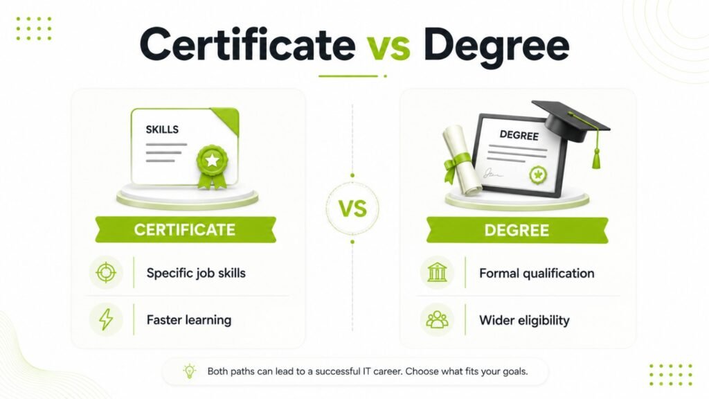 Certificate course versus degree for IT careers