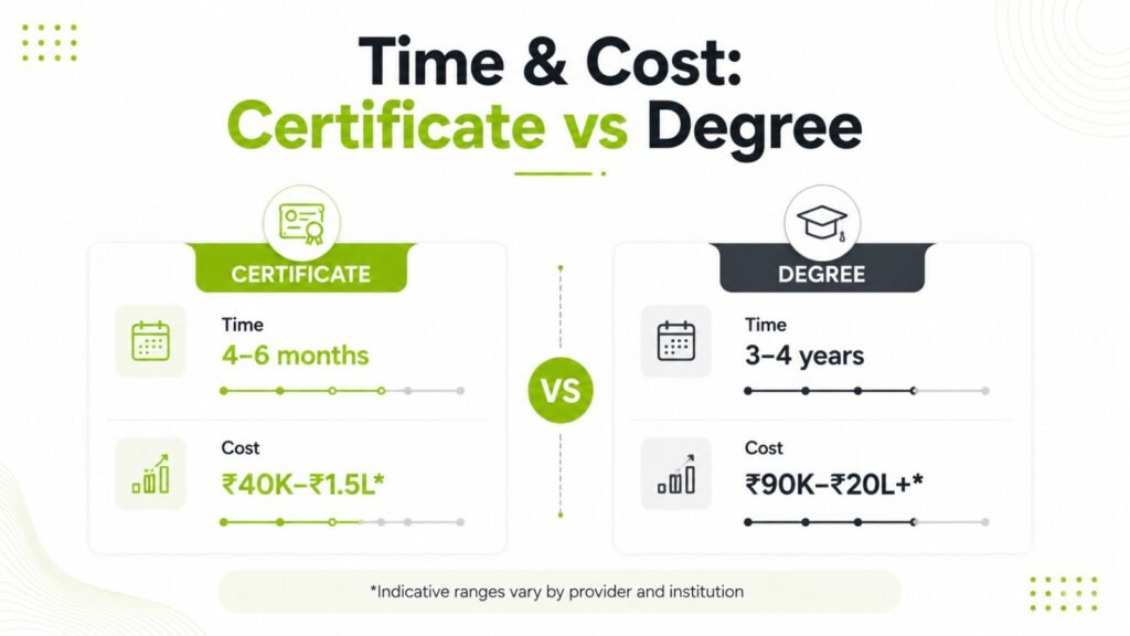 Comparison of certificate and degree course duration and cost