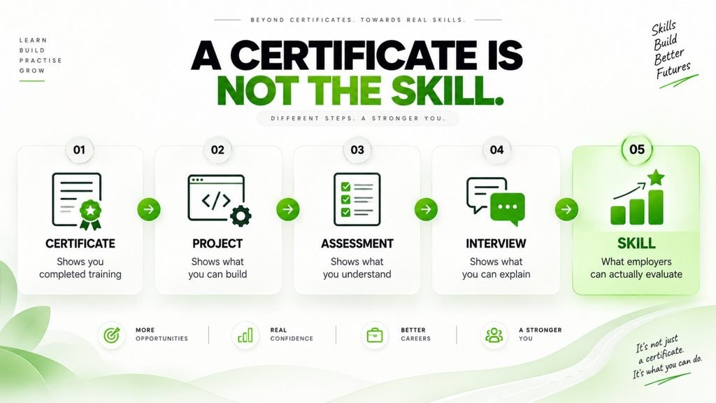 Certificate versus practical skills, projects, assessments and interview ability in data analytics