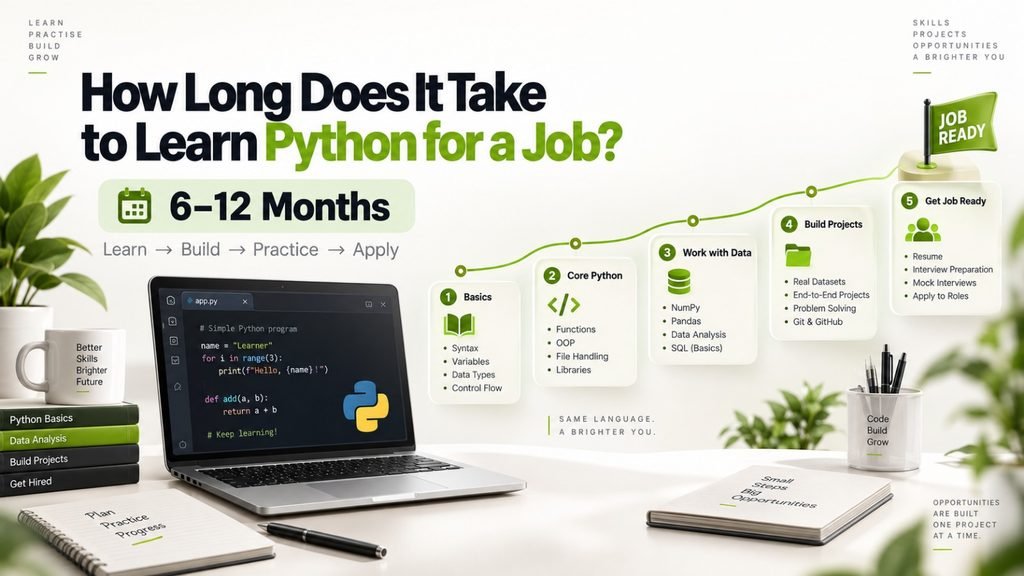 Python learning timeline from beginner basics to job-ready skills