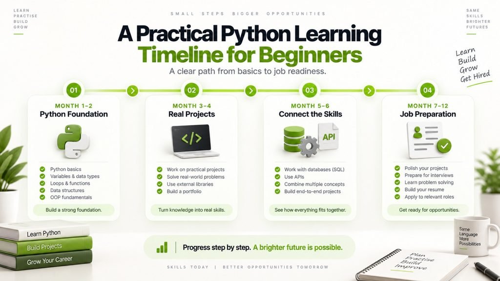 Python job readiness checklist covering projects, SQL, Git, debugging and interviews