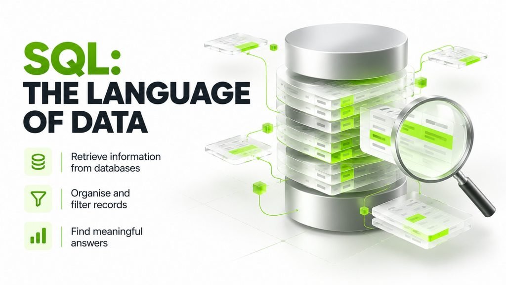 SQL helps data analysts retrieve, organise, and understand information stored in databases.